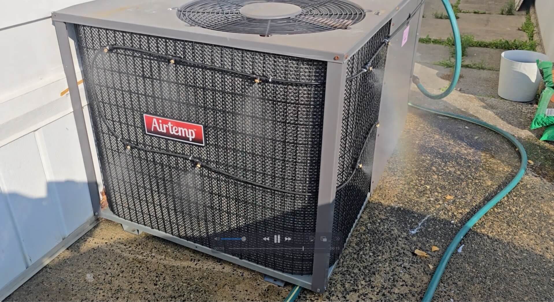 Mister Mister NJ misting setup around an outdoor air conditioning condenser.